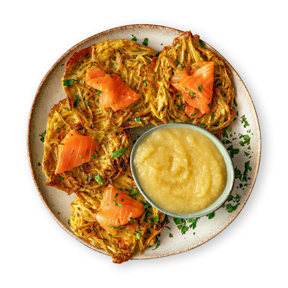 Potato Fritters with Applesauce and smoked salmon by feastr
