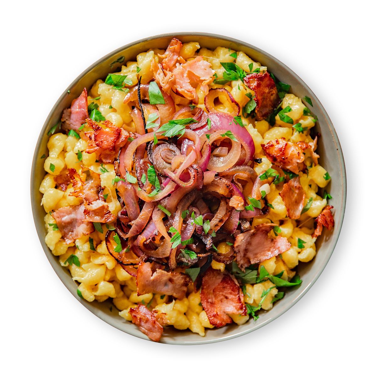Klassische Käsespätzle mit Schinken