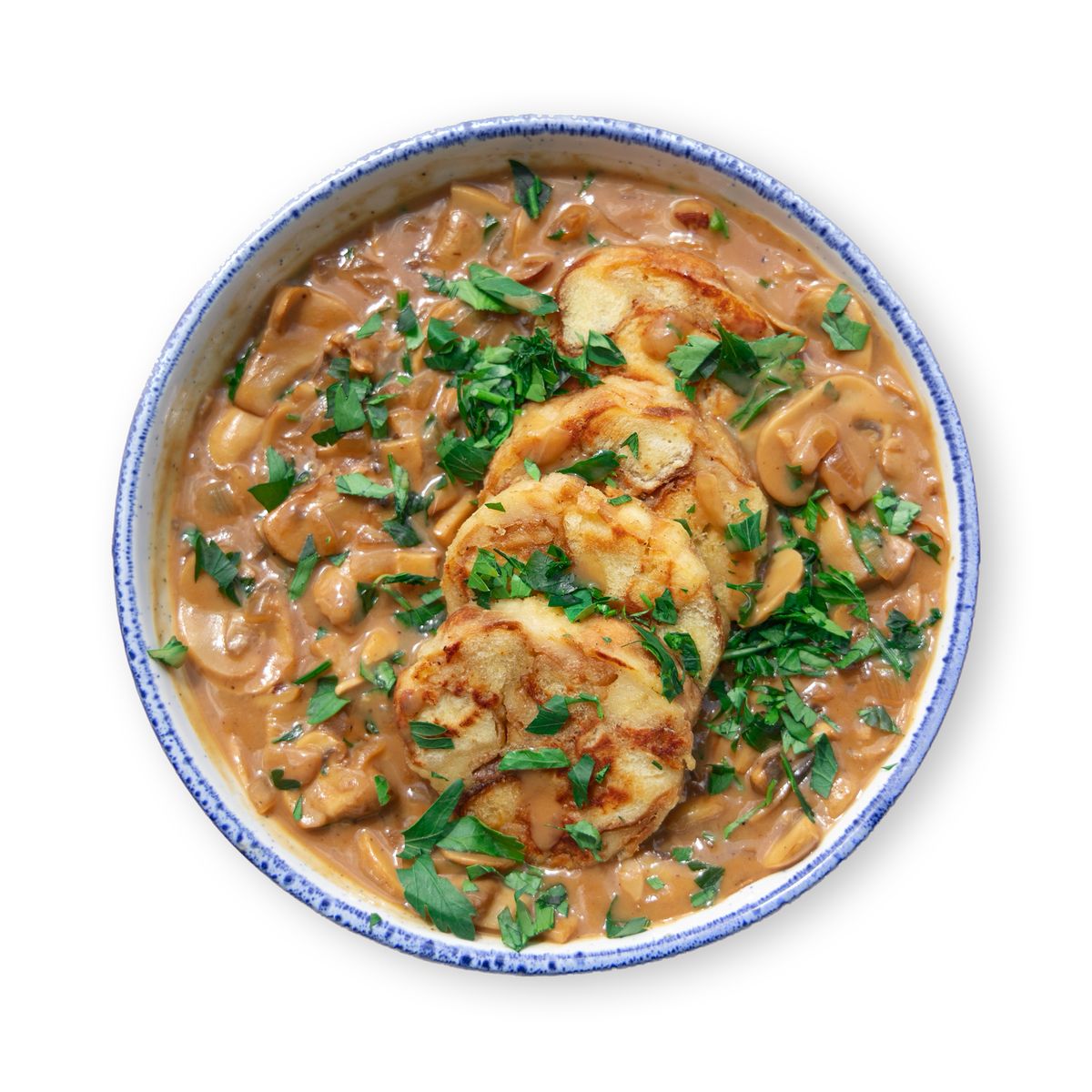 Bread Dumplings with Creamy Mushroom Sauce  by feastr