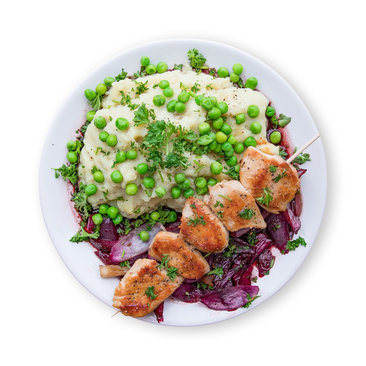 Mashed Potatoes with Chicken Skewers by feastr