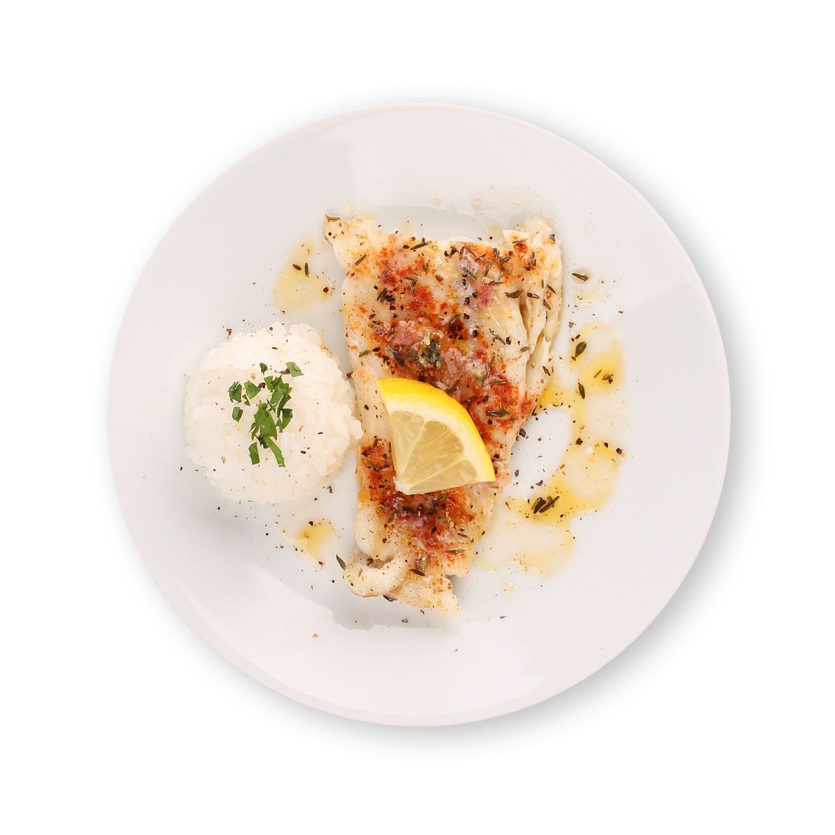 Herb and Garlic Baked Cod on a Bed of Rice  by feastr