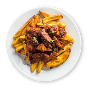 Vegan Barbecue Strips with Crispy Fries