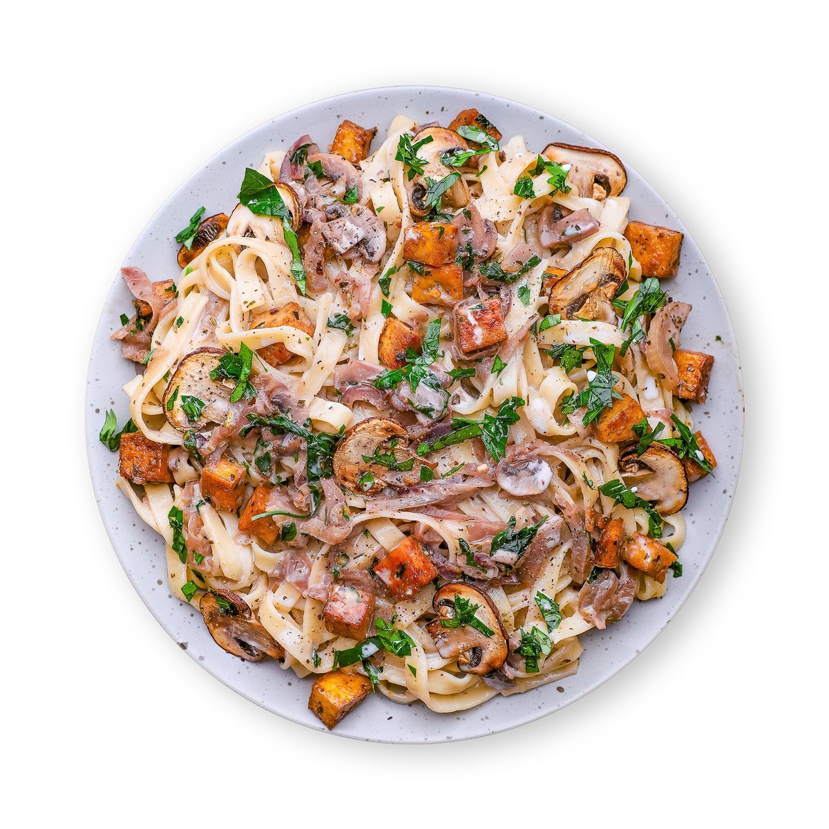 Creamy Mushroom Linguini with Crispy Tofu by feastr