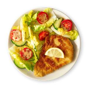 Paniertes Seelachsfilet mit Gartensalat