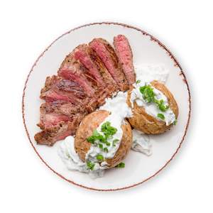 Baked Potato with Steak and Herb Dip