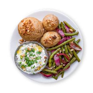 Walnusskartoffeln mit warmem Bohnensalat