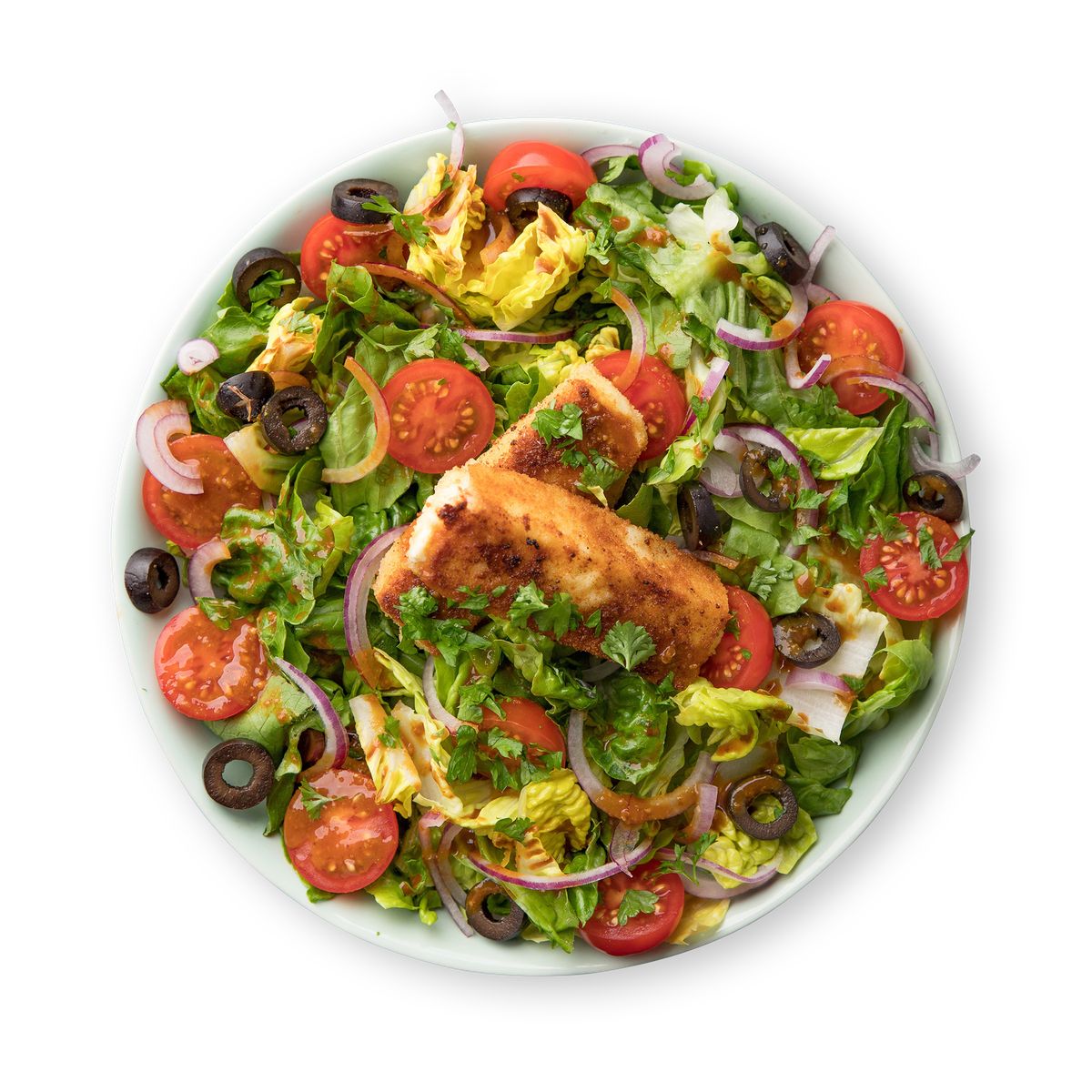 Griechischer Salat mit paniertem Tofu von feastr
