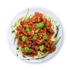 Herzhafte Linsenbolognese mit Zucchininudeln