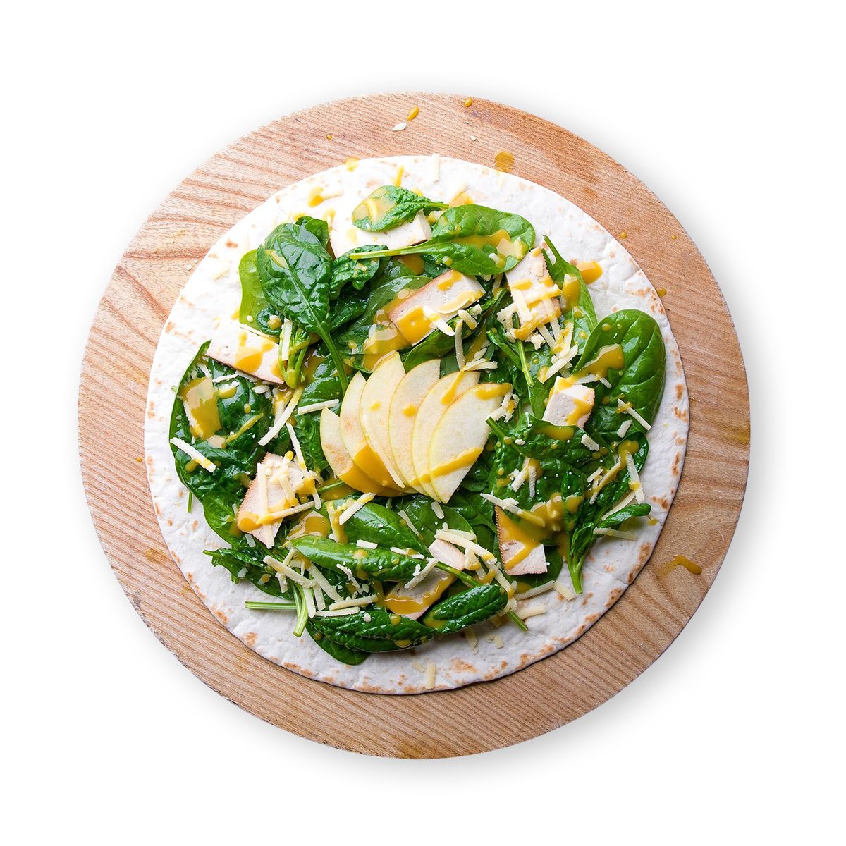 Apfel Spinat Wrap mit Honig-Senf-Dressing