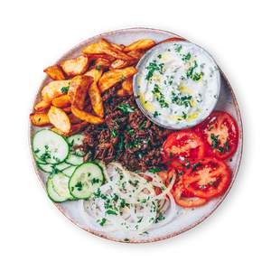 King Oyster Mushroom Gyros with potato wedges