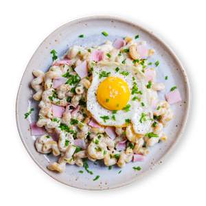 Mac and Cheese with fried eggs