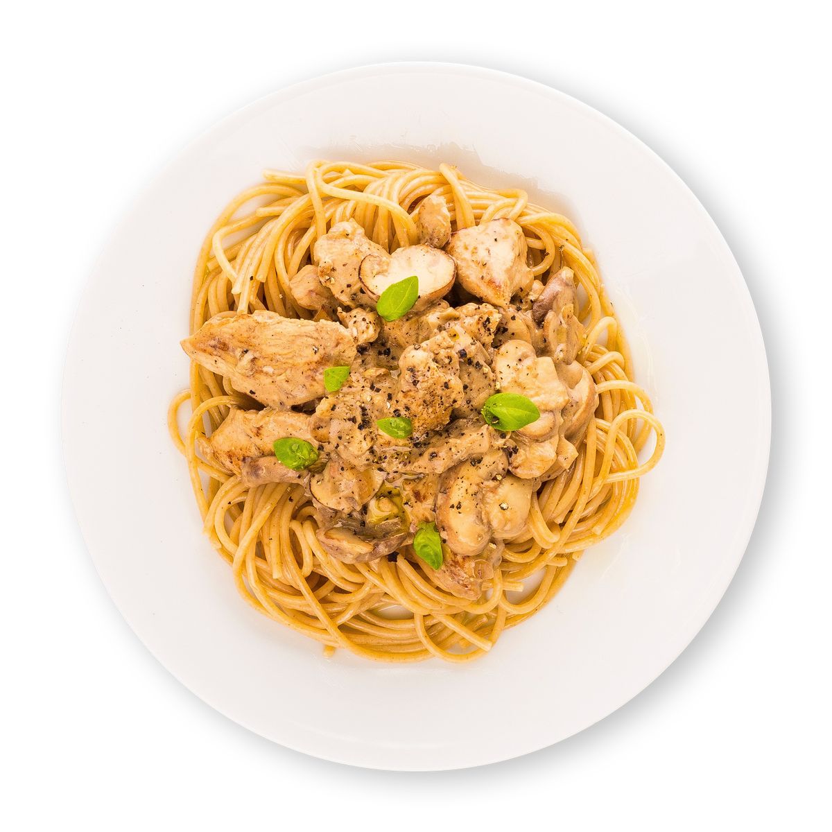 Pilz No-Chicken-Geschnetzeltes mit Spaghetti von feastr