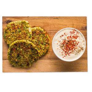 Pea and Corn Fritters with herb dip
