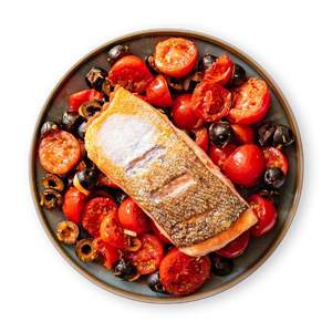 Pan Seared Salmon with Tomatoes and Olives