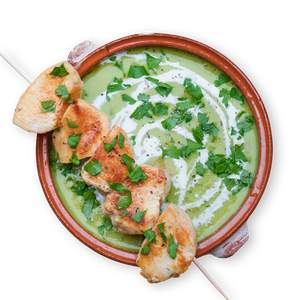 Grandma's Pea Soup with Chicken Skewers