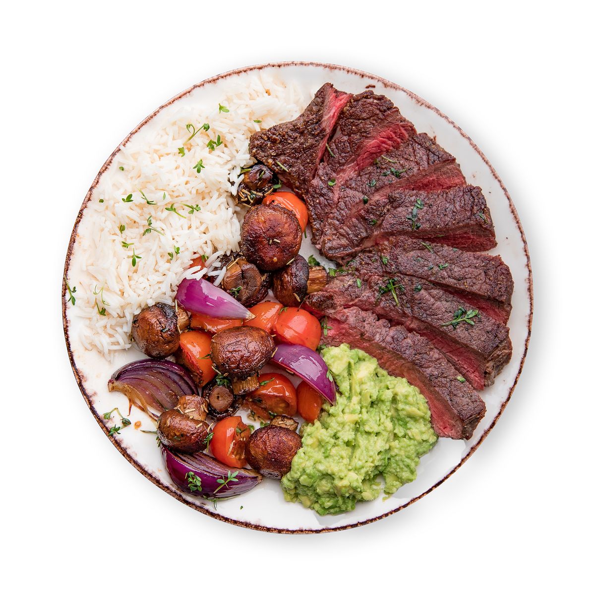 Steak with Oven Roasted Veggies on a Bed of Rice by feastr