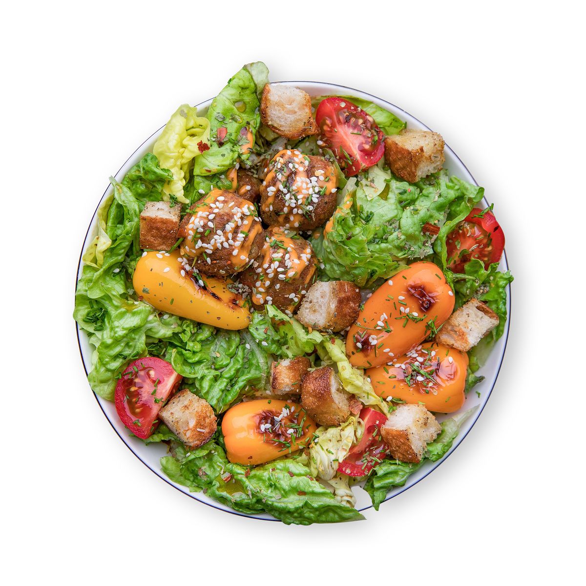 Golden Falafel Salad with Roasted Garlic Croutons by feastr
