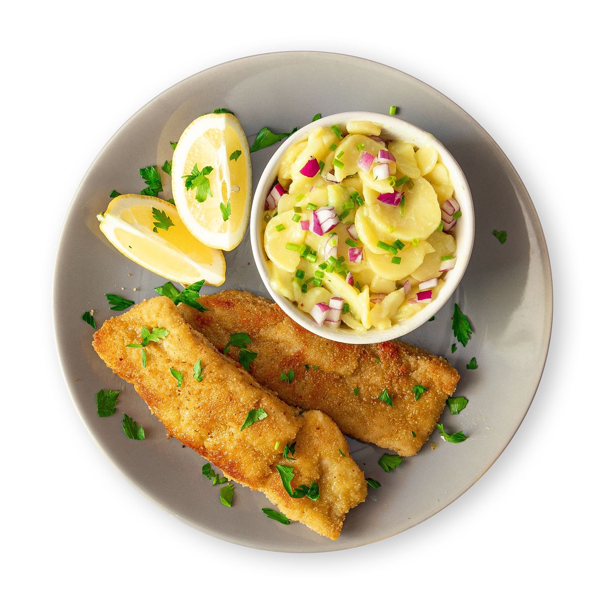 Paniertes Seelachsfilet mit Kartoffelsalat