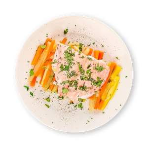 Steamed Pollock on a Bed of Veggies