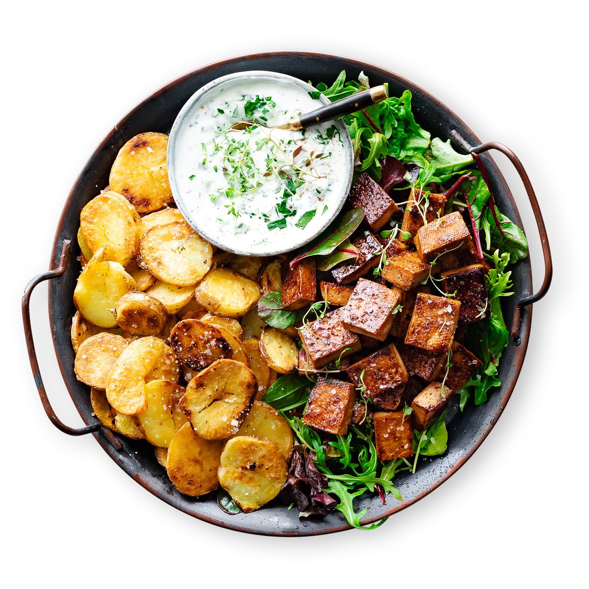 Golden Roasted Potatoes with Crispy Tofu by feastr