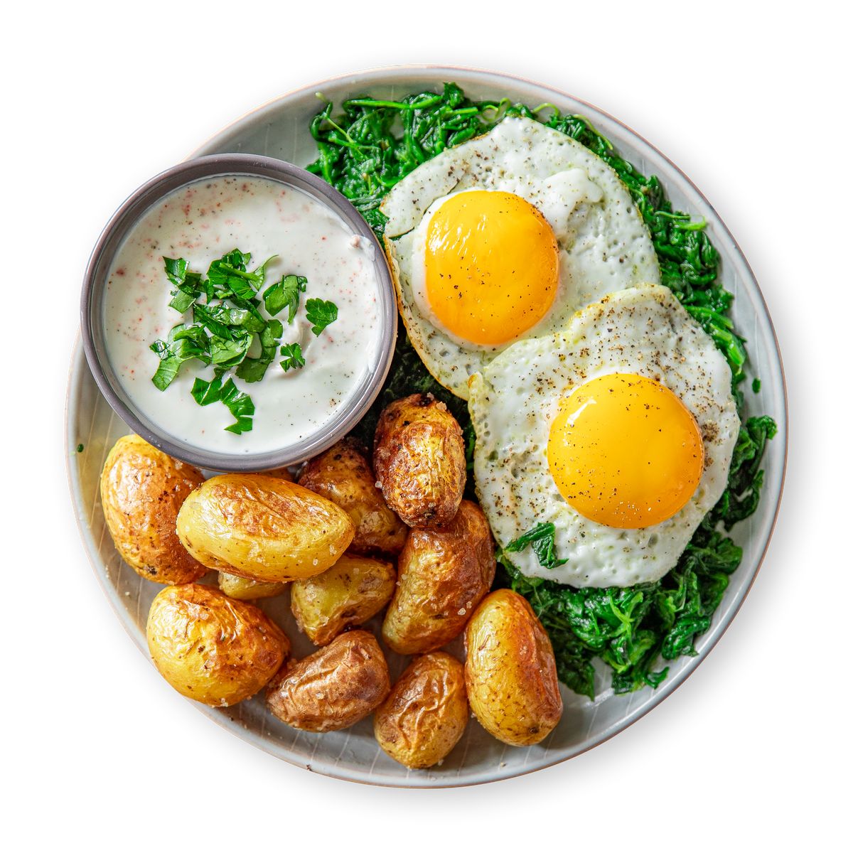 Spinach and Fried Egg with Boiled Potatoes by feastr