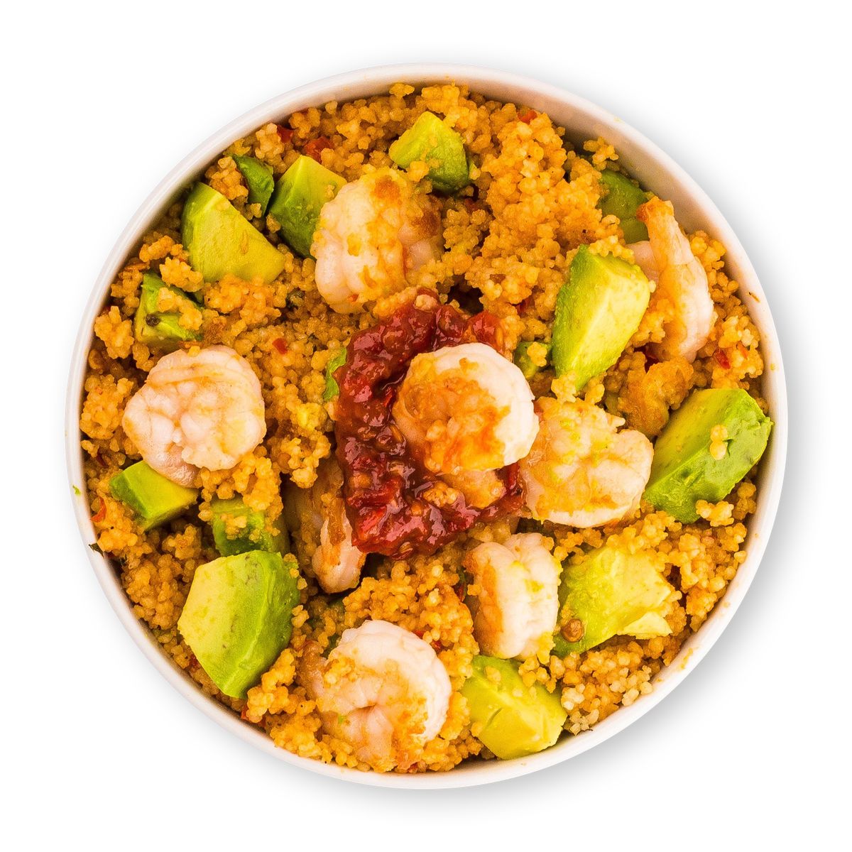 Couscous Bowl mit Garnelen und Avocado von feastr