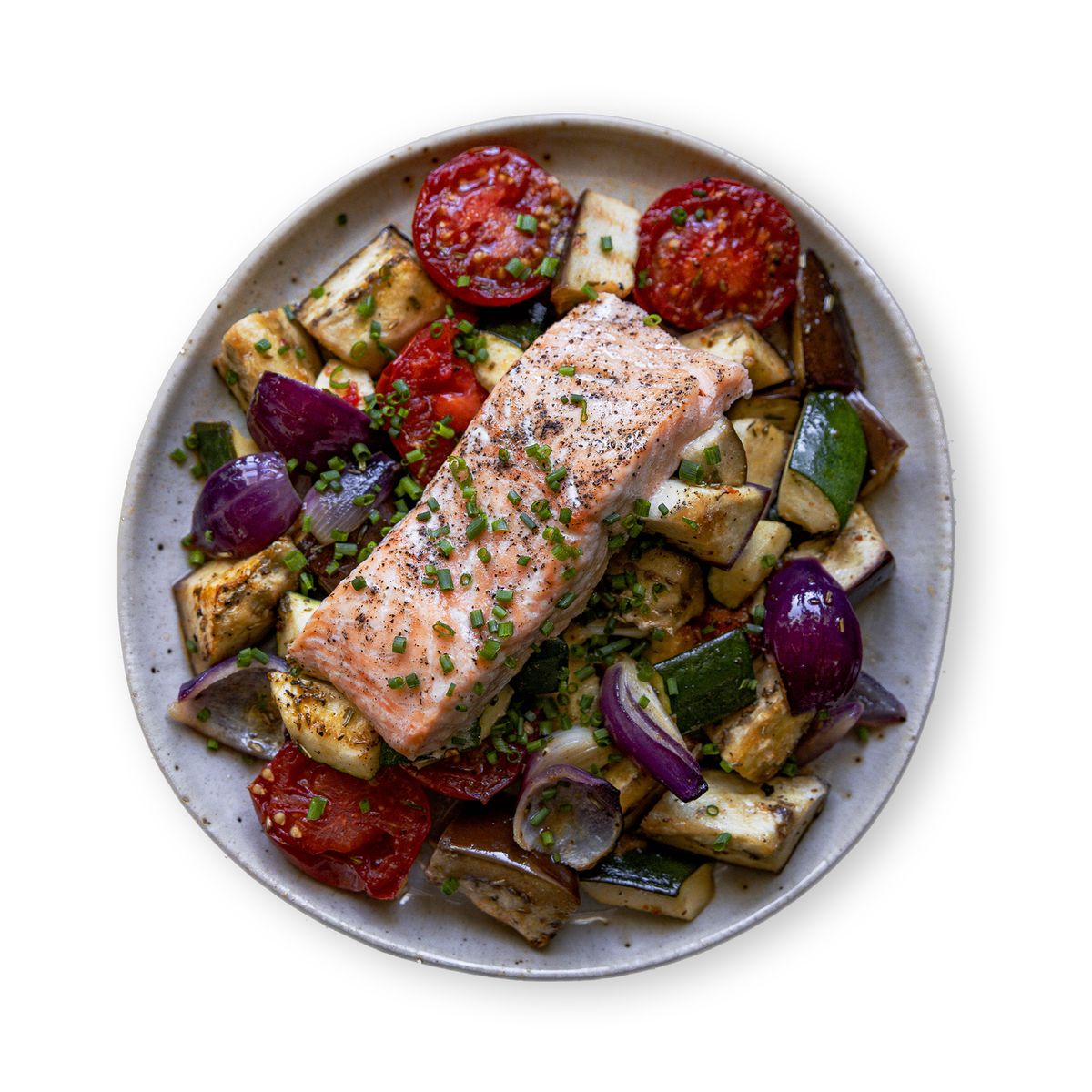 Oven Baked Salmon on a Bed of Veggies by feastr