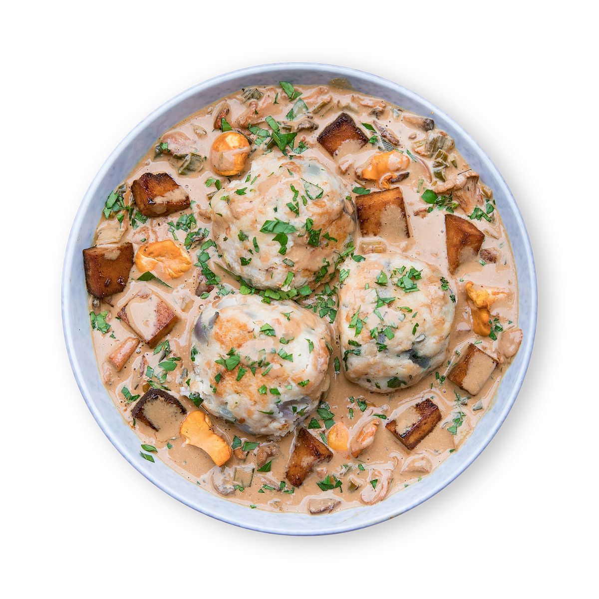 Bread Dumplings with Creamy Mushroom Sauce by feastr