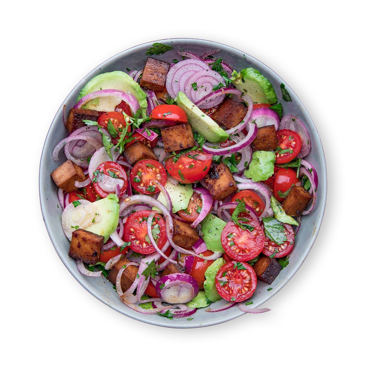 Tomato, Onion, Avocado Salad with Smoked Tofu by feastr