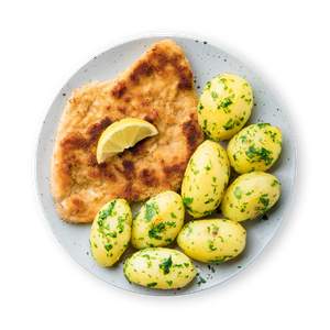 Schnitzel Wiener Art mit Salzkartoffeln