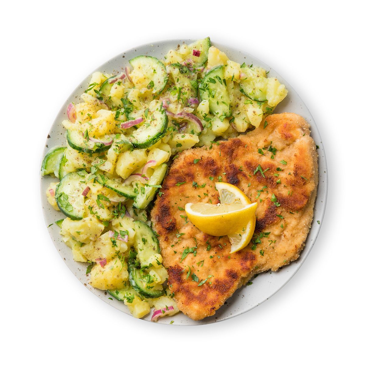 Crispy Schnitzel with Potato Salad by feastr