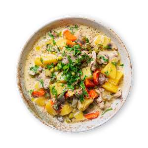 Hearty Mushroom Stew with chicken substitute