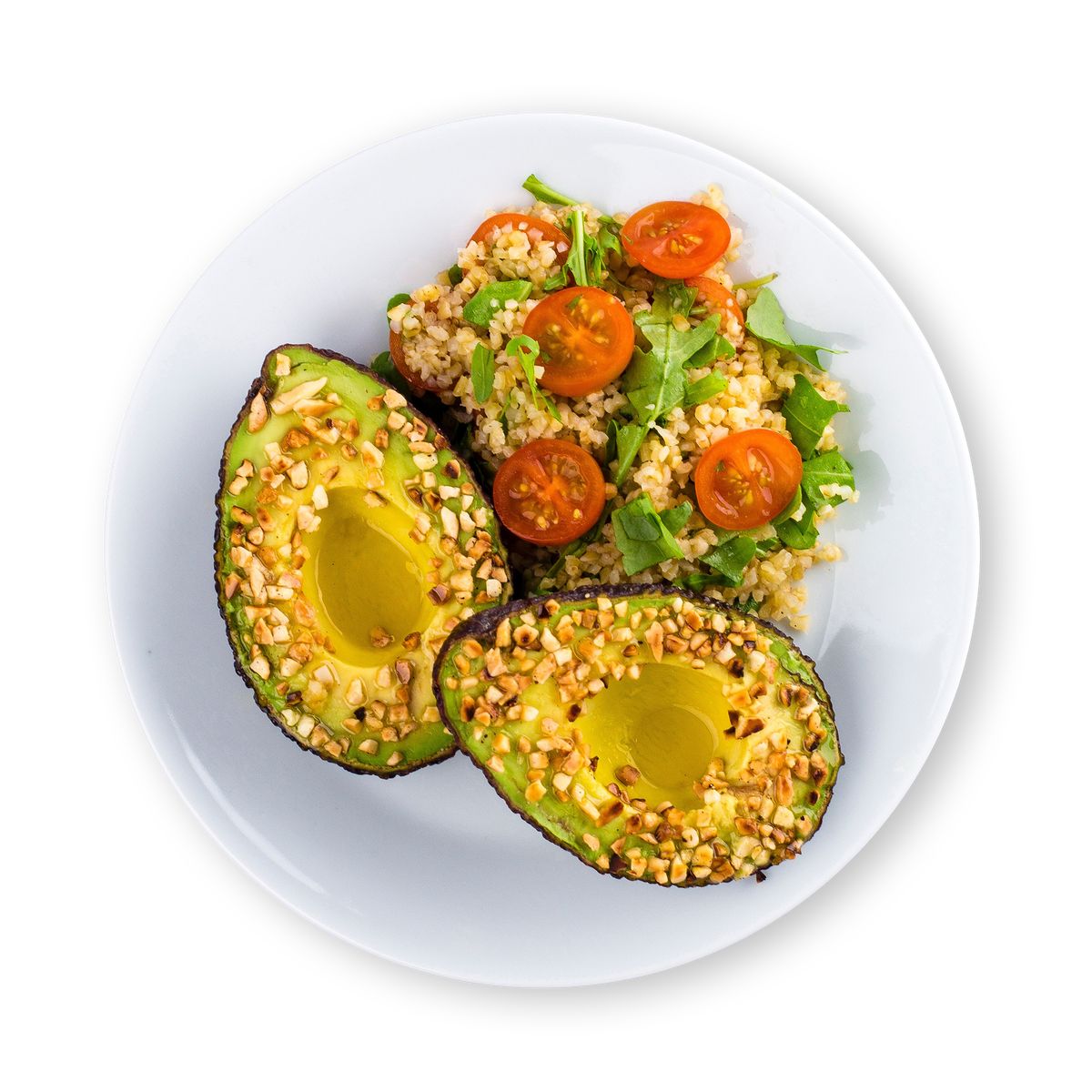 Almond Crusted Avocado with Bulgur Salad by feastr