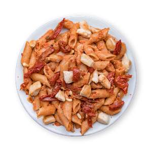 Penne with Pest Rosso and Chicken Substitute