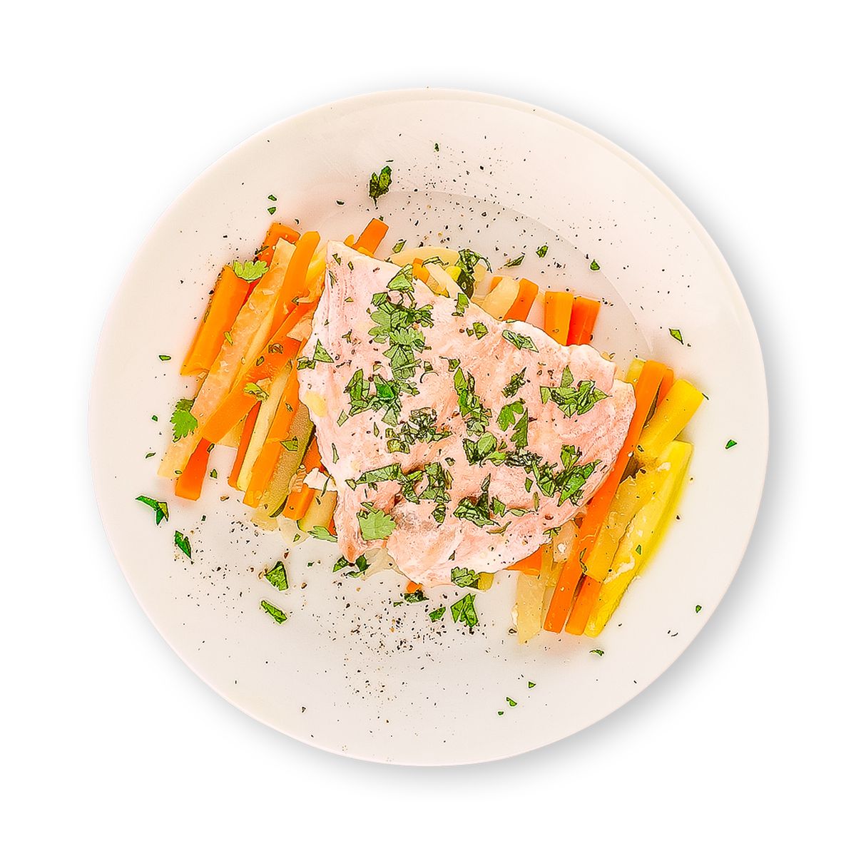 Steamed Pollock on a Bed of Veggies by feastr