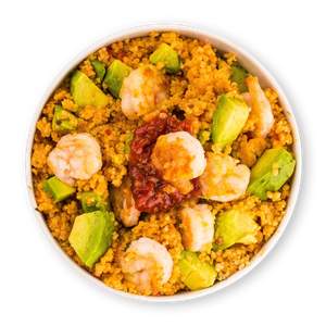 Couscous Bowl mit Garnelen und Avocado