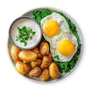Spinach and Fried Egg with Boiled Potatoes
